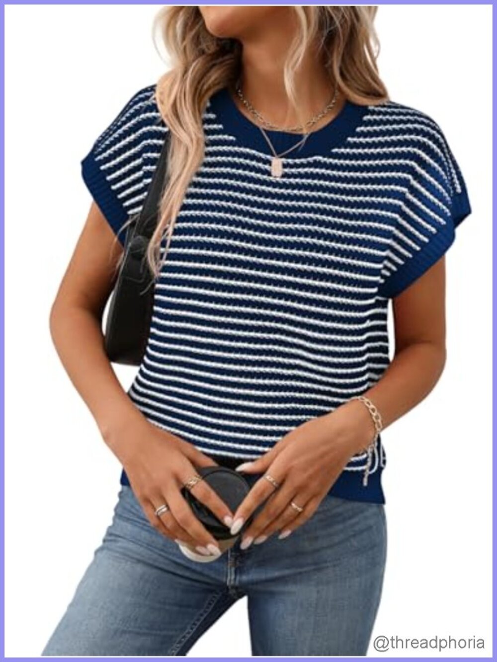 Women's Cap Sleeve Striped Sweater Vest All-Season Knit Top